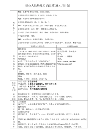 建业大地幼儿园班级4月计划（向日葵）