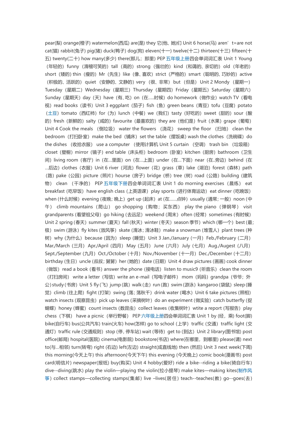 三年级至六年级单词复习_第2页