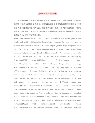 英语专业英文简历表格 