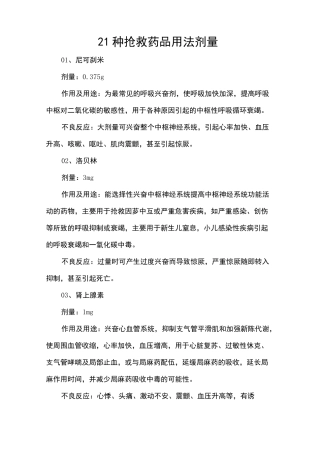 21种抢救药品用法剂量