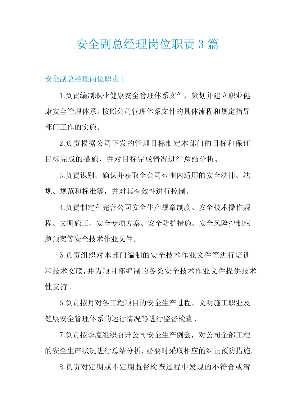 安全副总经理岗位职责3 _第1页