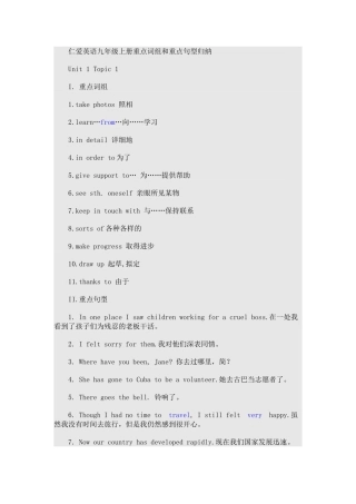 仁爱英语九年级上册重点词组和重点句型归纳