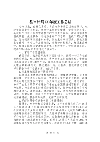 县审计局XX年度工作总结 