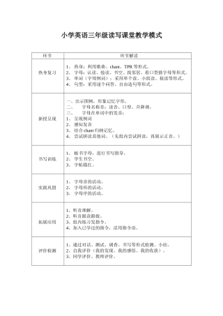 小学英语三年级读写课堂教学模式
