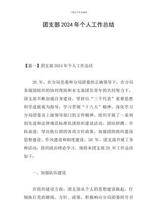 团支部2024年个人工作总结