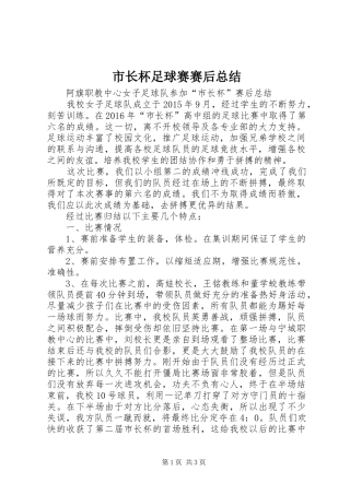 市长杯足球赛赛后总结 