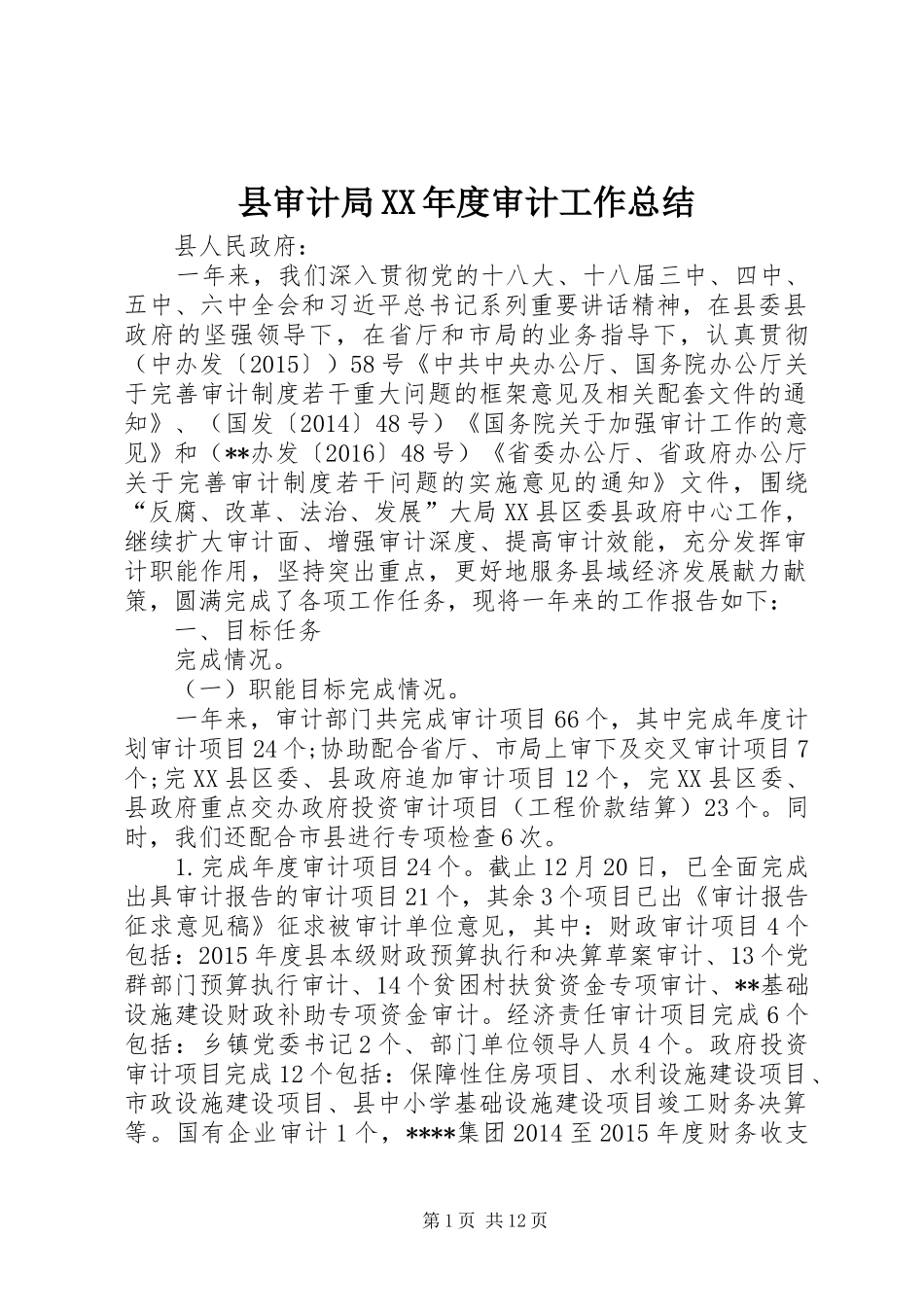 县审计局XX年度审计工作总结 _第1页