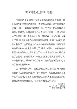 读《绿野仙踪》有感