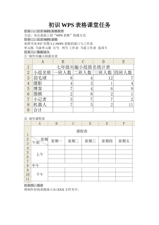 初识WPS表格课堂任务