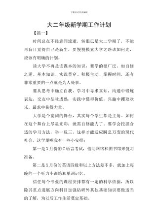 大二年级新学期工作计划