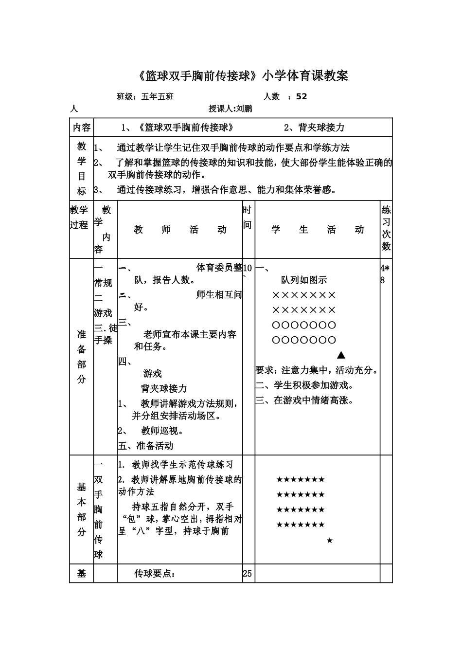 五年级篮球双手胸前传接球_第1页