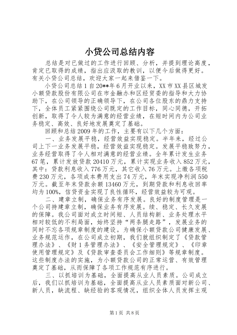小贷公司总结内容 _第1页