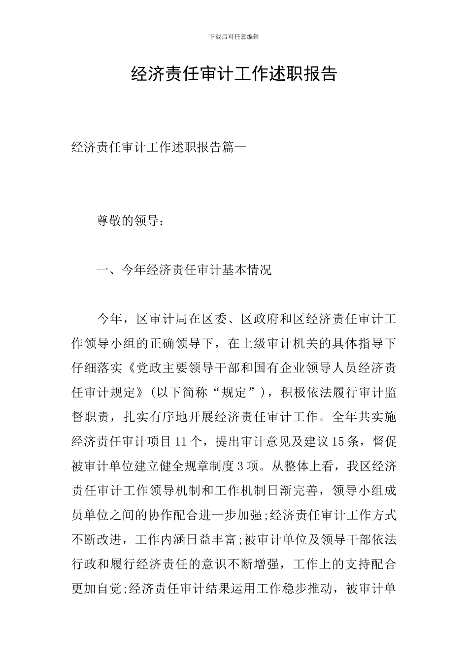 经济责任审计工作述职报告_第1页