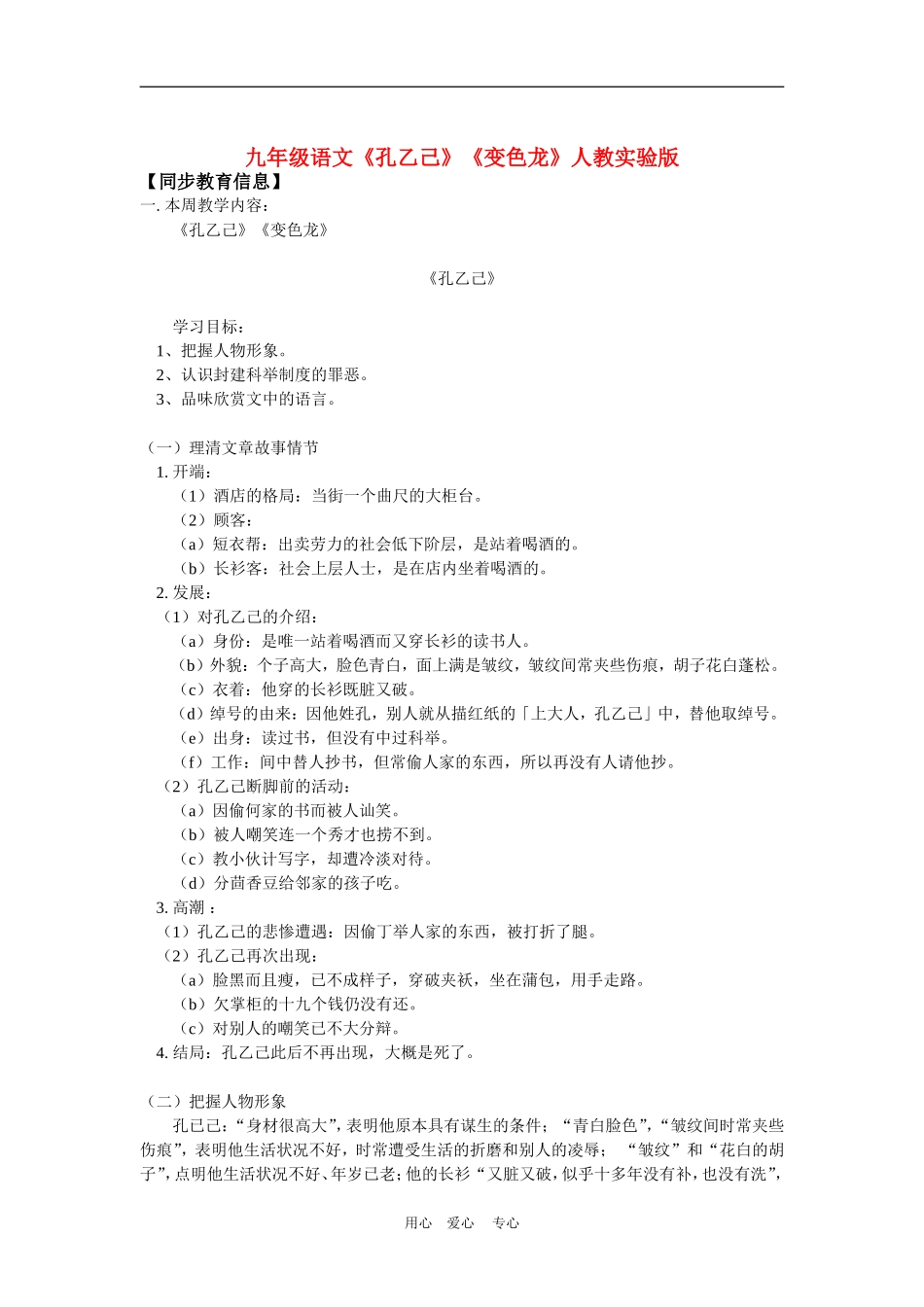 九年级语文《孔乙己》《变色龙》人教实验版知识精讲_第1页