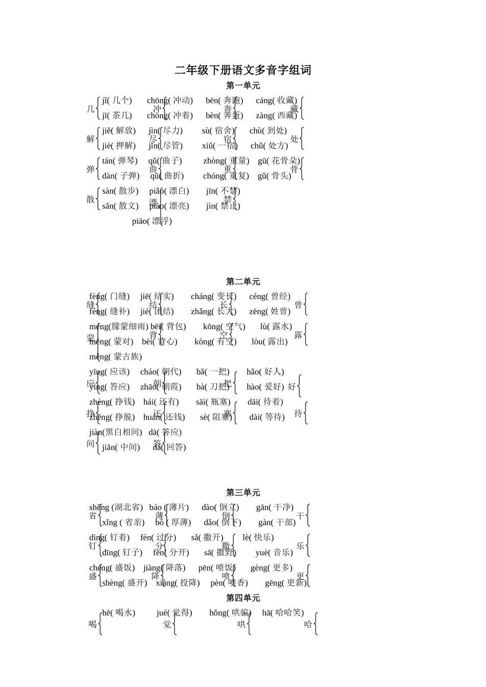 人教版二年级下册语文多音字组词练习_第1页