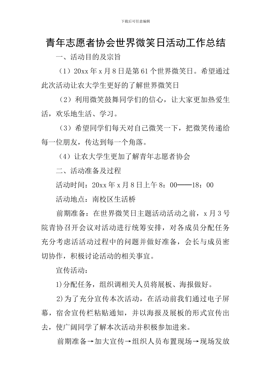 青年志愿者协会世界微笑日活动工作总结_第1页