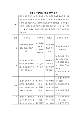 高中篮球模块教学计划