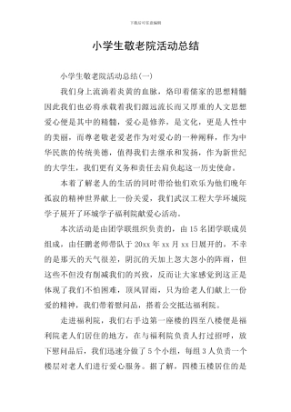 小学生敬老院活动总结