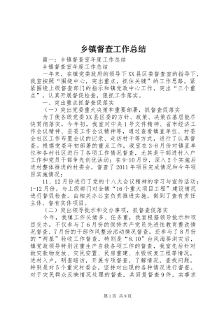 乡镇督查工作总结 