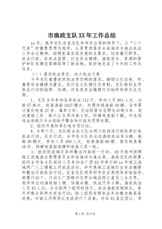 市渔政支队XX年工作总结 