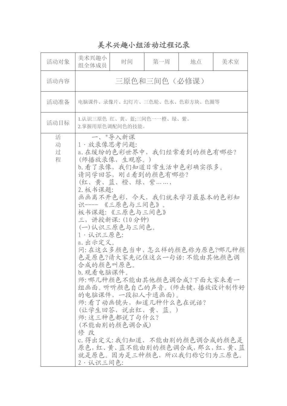 美术兴趣小组活动过程记录_第1页