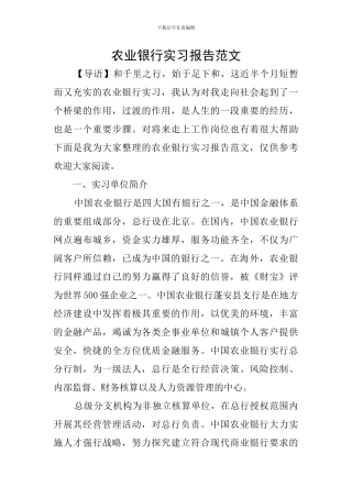农业银行实习报告范文