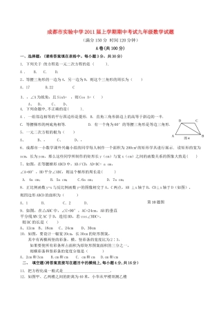 四川省成都市实验2011九级数学上学期期中考试无答案 