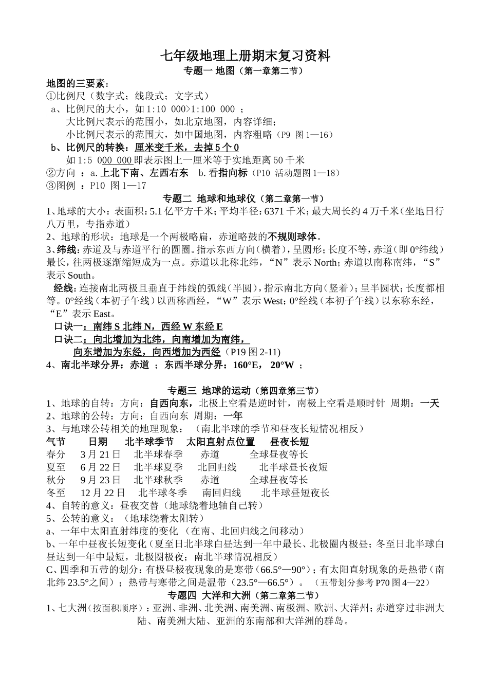 初一地理上册期末复习知识点总结_第1页