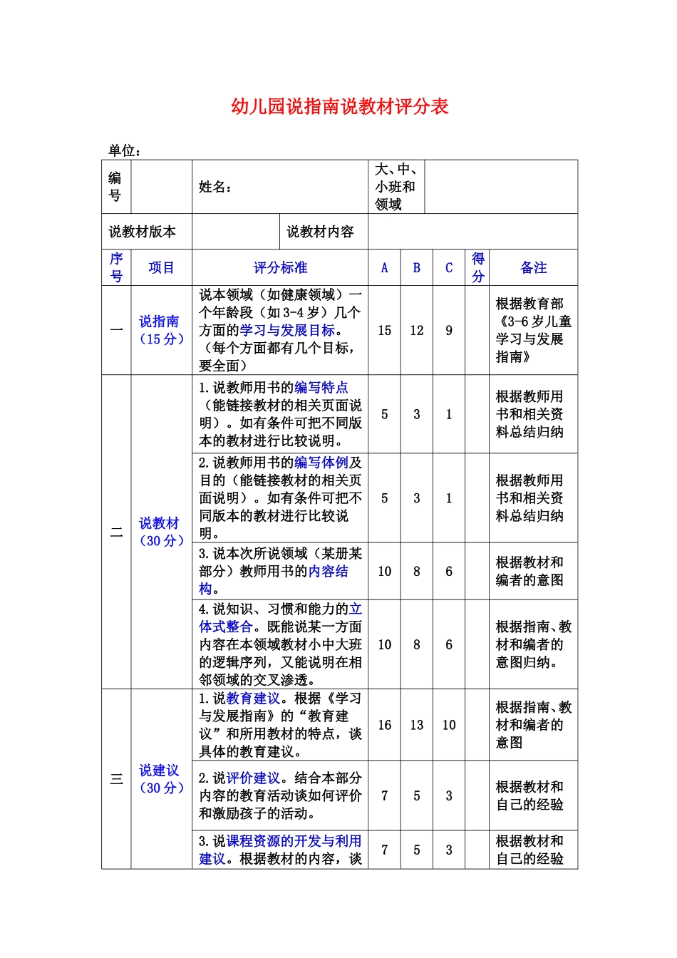 幼儿园说指南说教材评分表_第1页