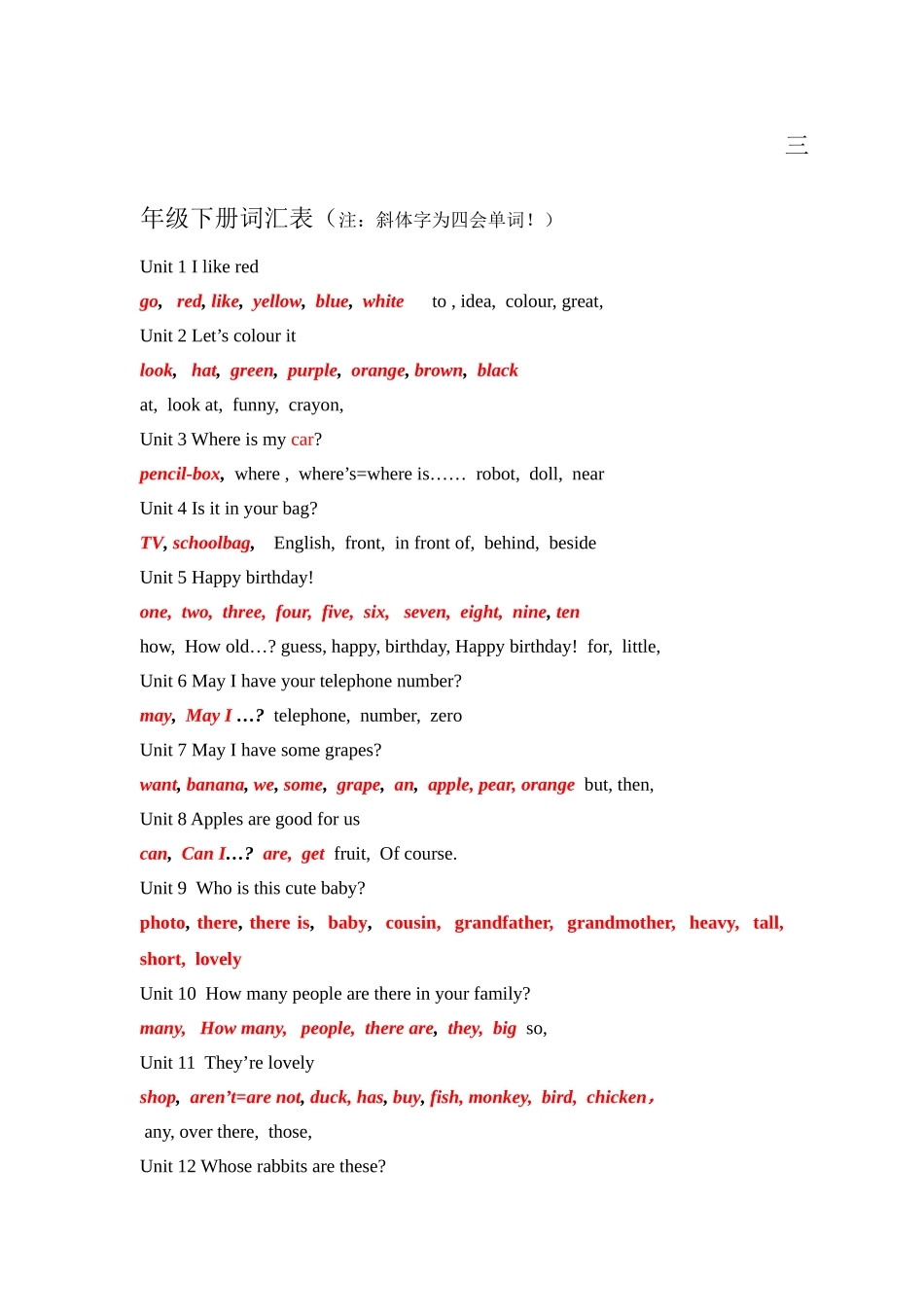 三年级下册词汇表_第1页