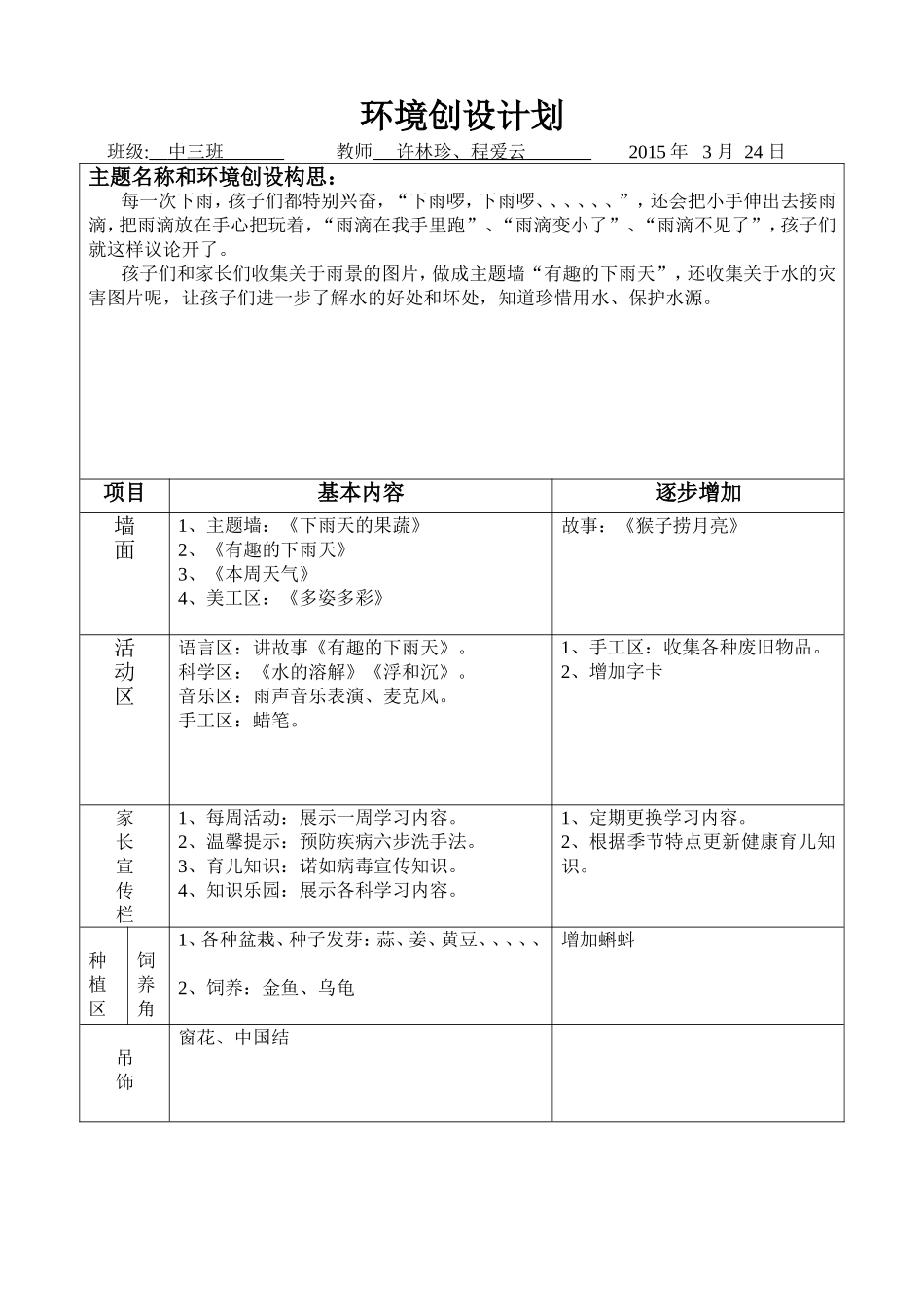 幼儿园环境创设计划中三班_第1页