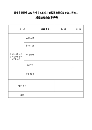 雪野公路改造审核表