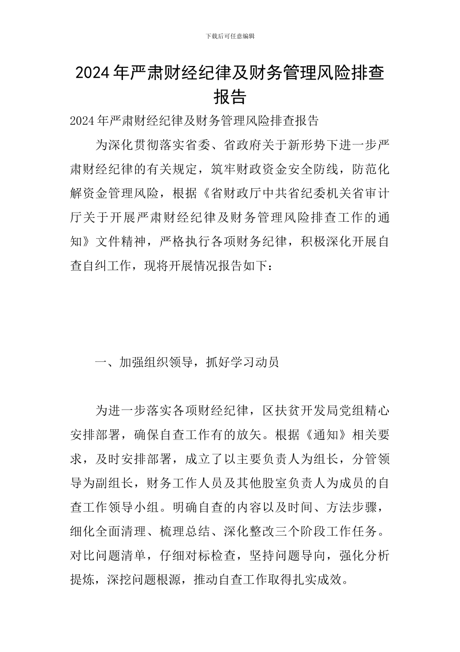 2024年严肃财经纪律及财务管理风险排查报告_第1页