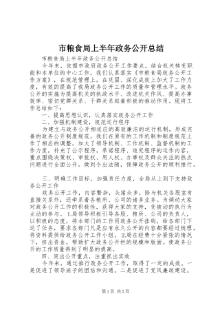 市粮食局上半年政务公开总结 