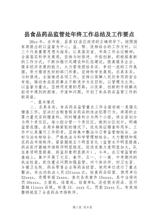 县食品药品监管处年终工作总结及工作要点 