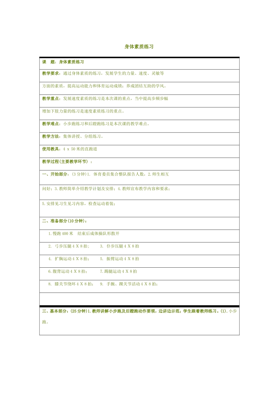 体育教案－身体素质练习一_第1页