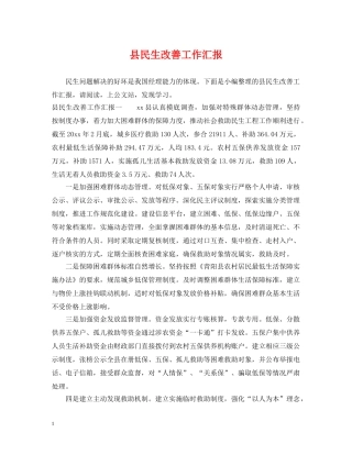 县民生改善工作汇报 