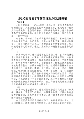 [闪光的青春]青春在这里闪光演讲稿范文
