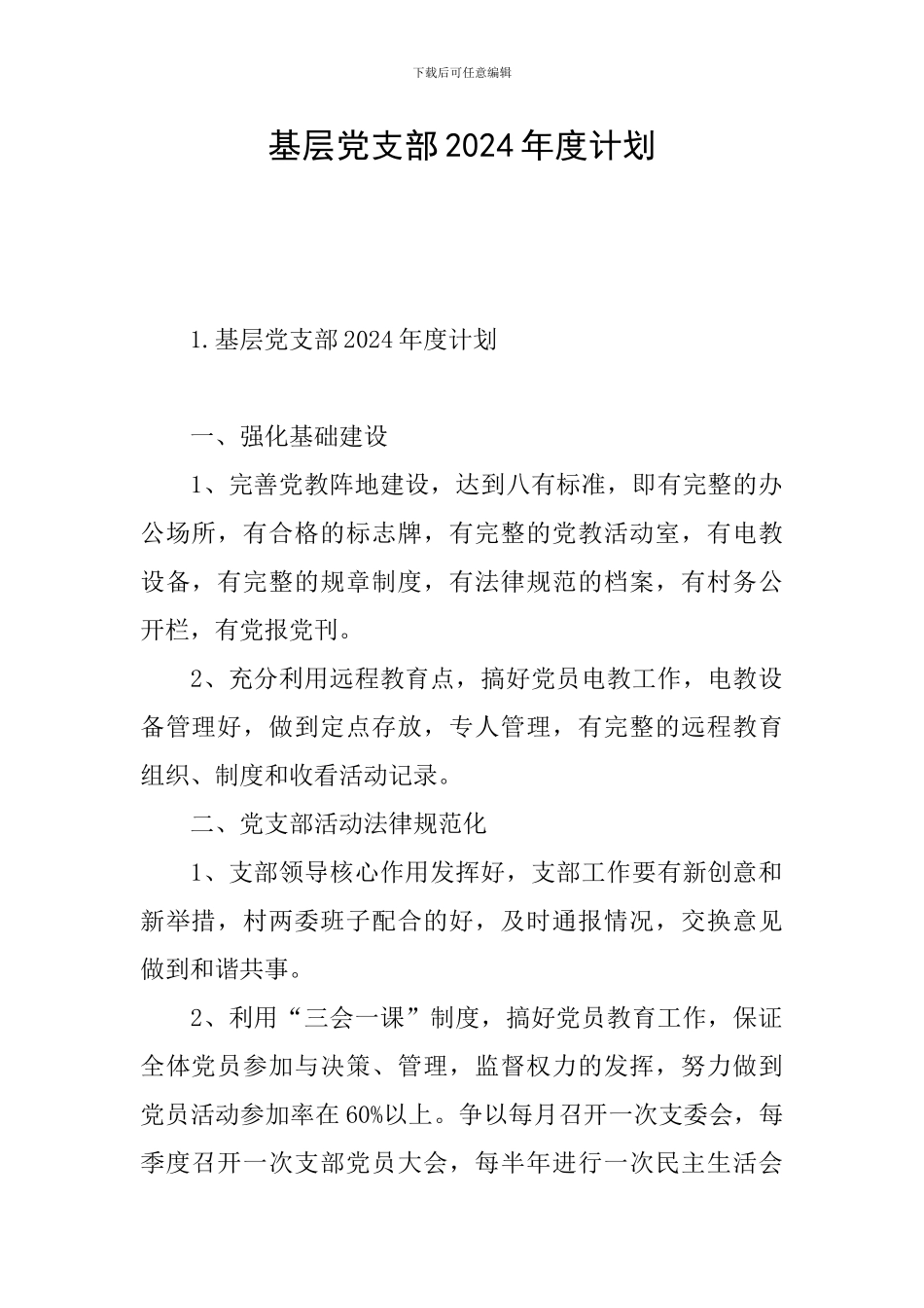 基层党支部2024年度计划_第1页