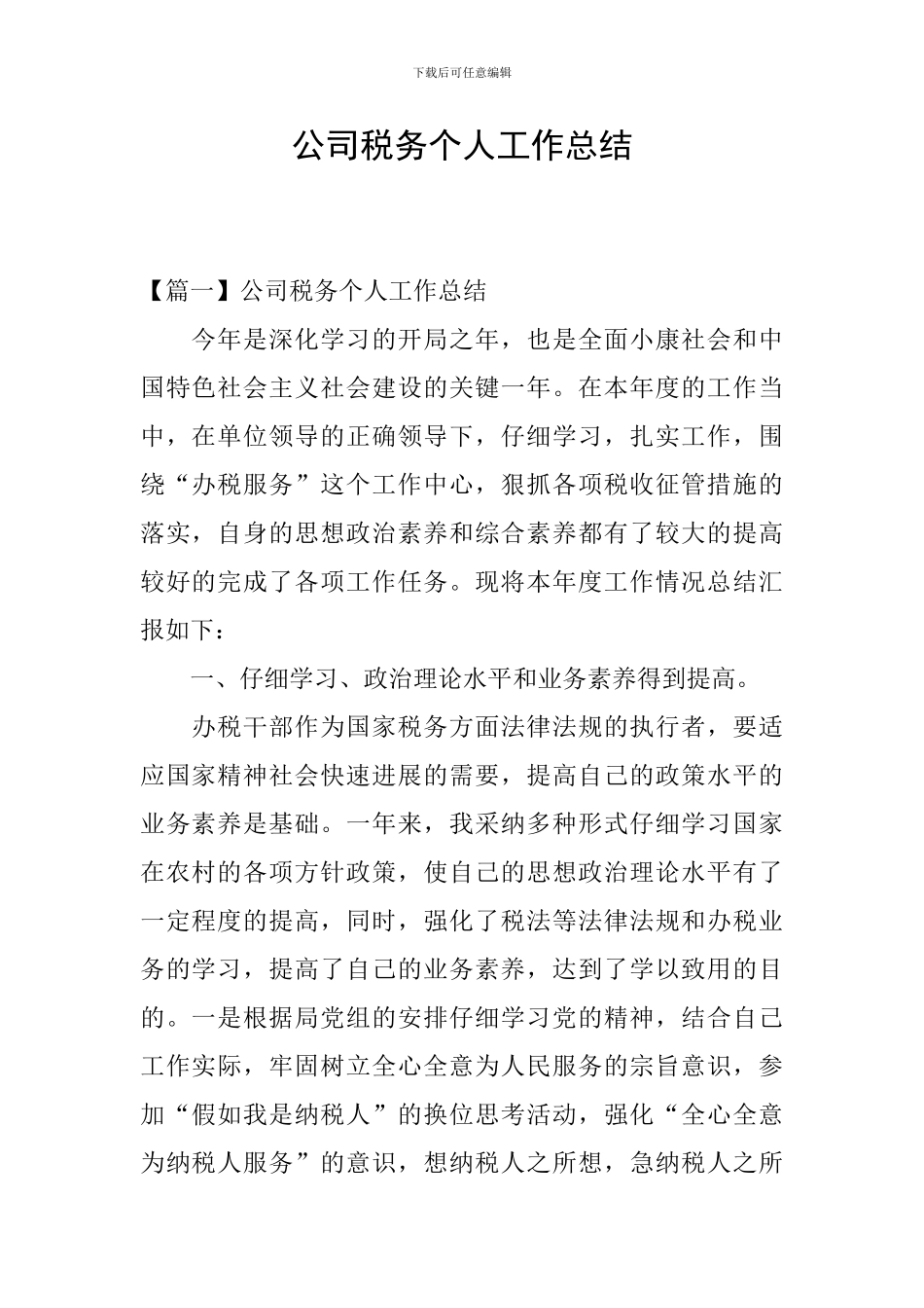 公司税务个人工作总结_第1页