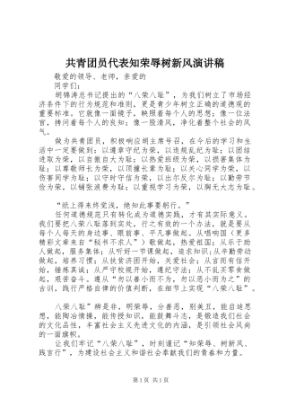 共青团员代表知荣辱树新风演讲致辞