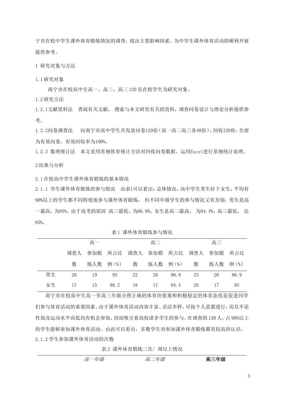 广西南宁在校高中课生外体育锻炼现状调查_第3页