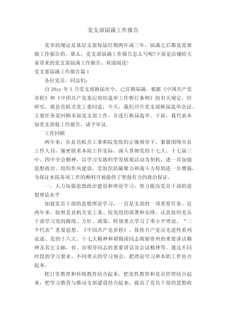 党支部届满工作报告