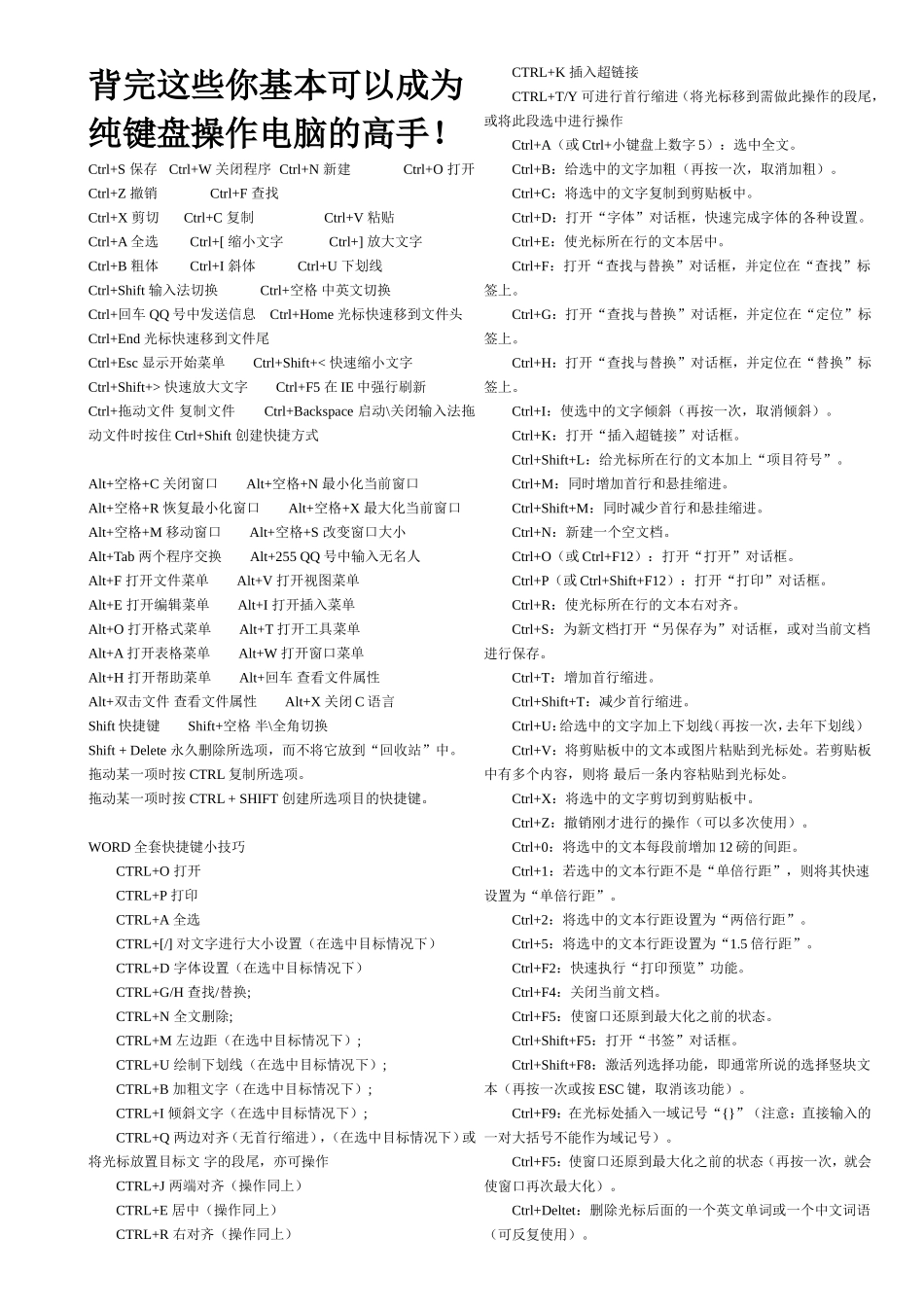 电脑纯键盘操作快捷方式_第1页