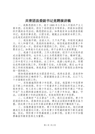 共青团县委副书记竞聘演讲