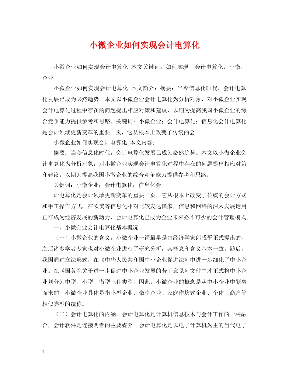 小微企业如何实现会计电算化 _第1页
