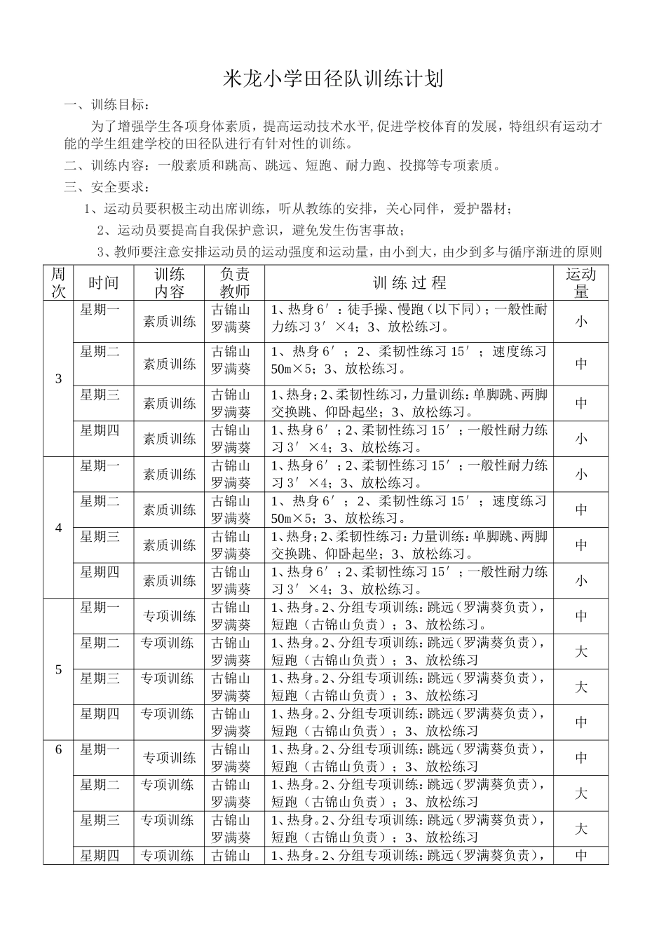 米龙小学田径队训练计划_第1页