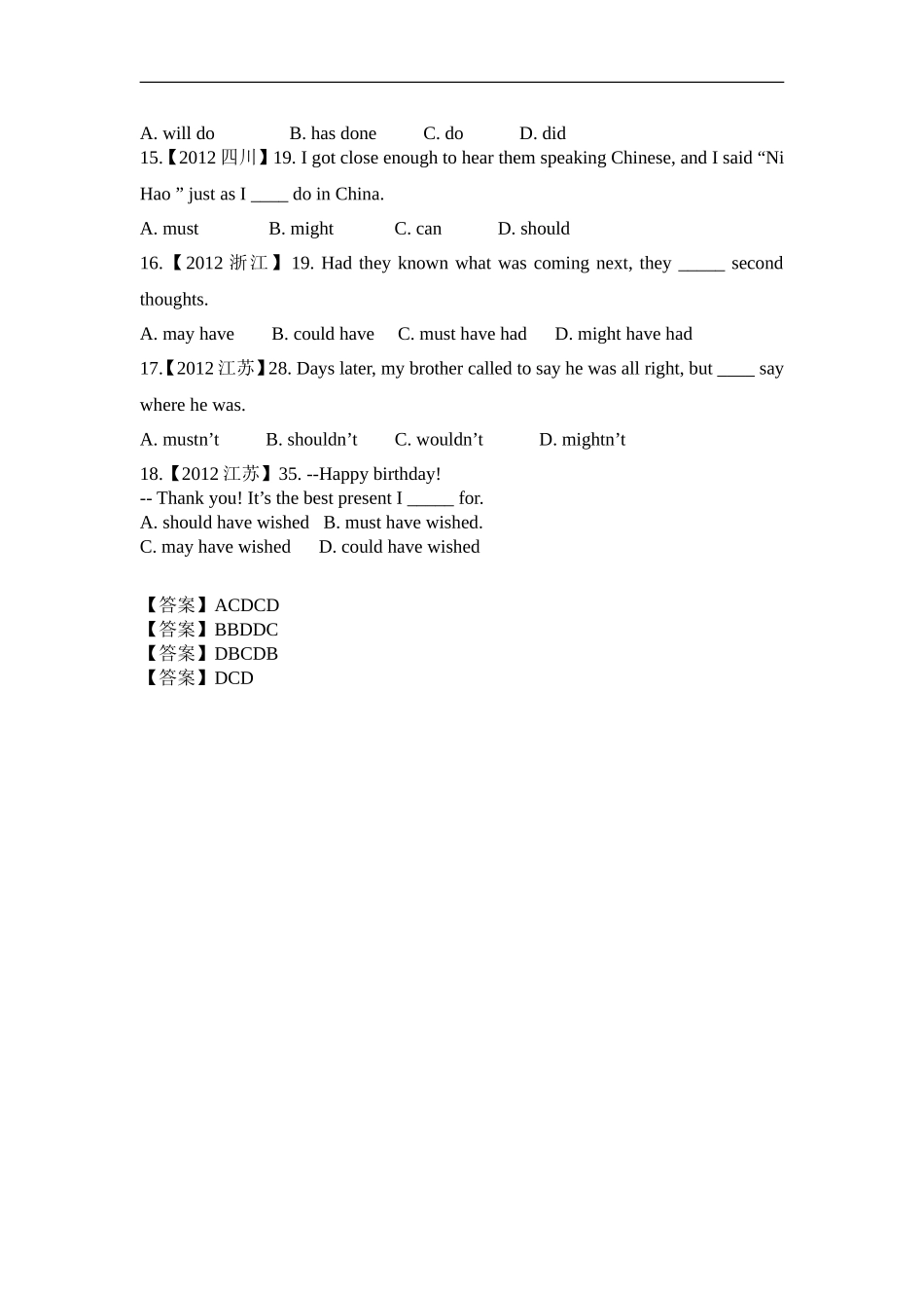 2012高考英语单选题分类汇编_情态动词与虚拟语气_第2页