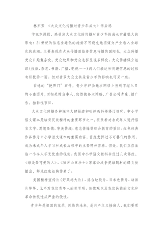 《大众文化传播对青少年成长》学后感