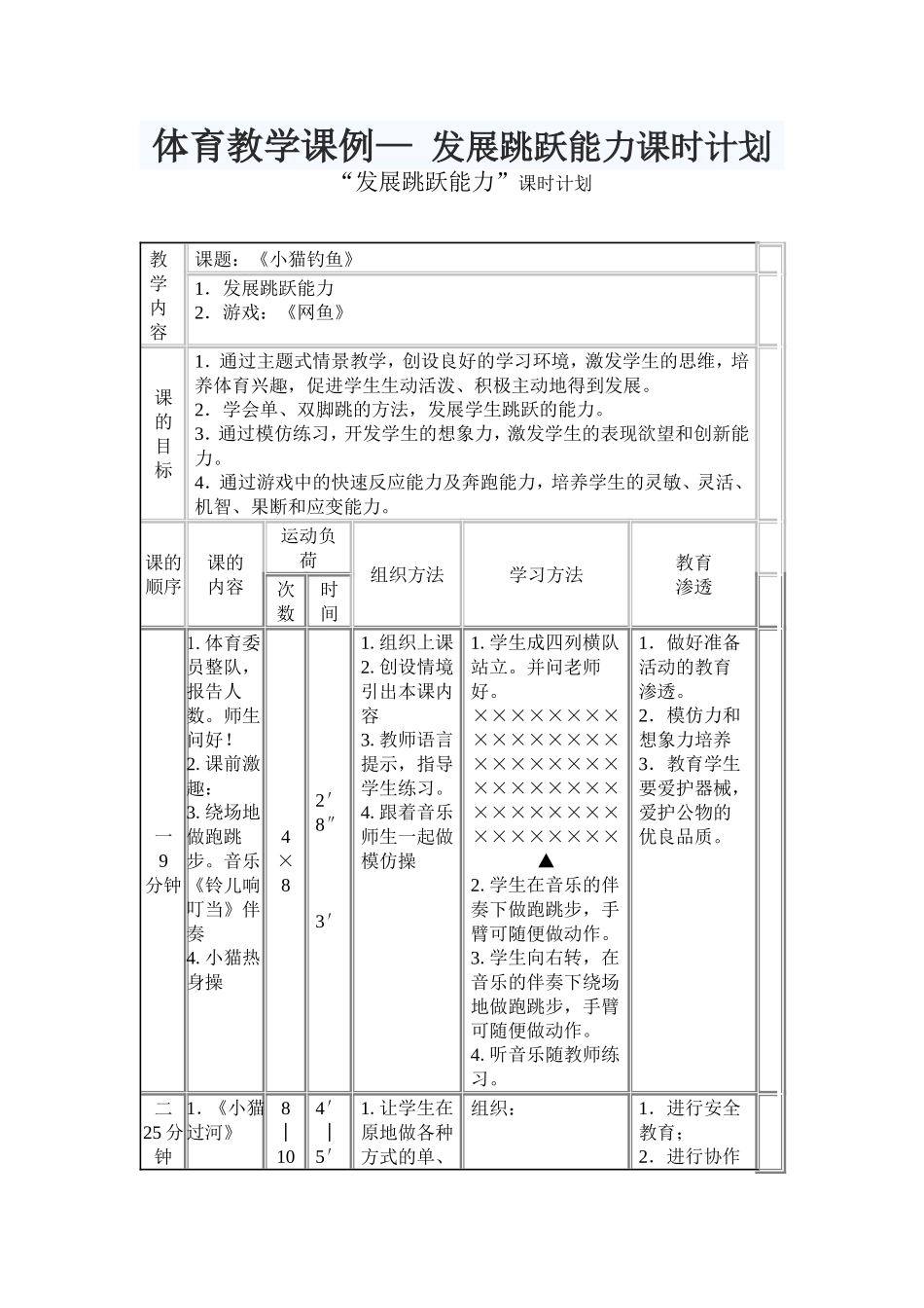 体育教学课例—发展跳跃能力课时计划_第1页